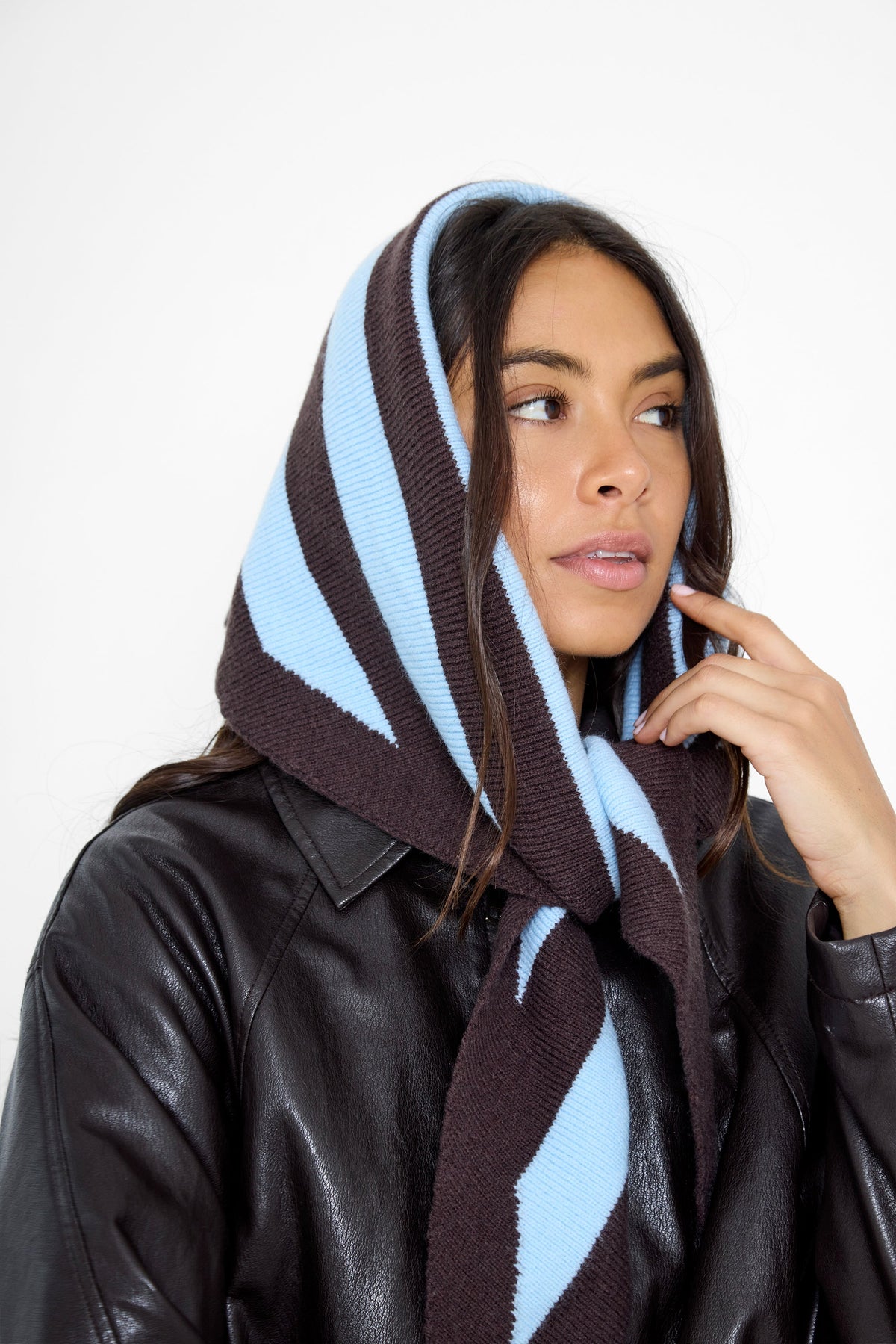Knitted Stripe Triangle Scarf in Brown and Blue - Triangle Scarf - My Accessories London