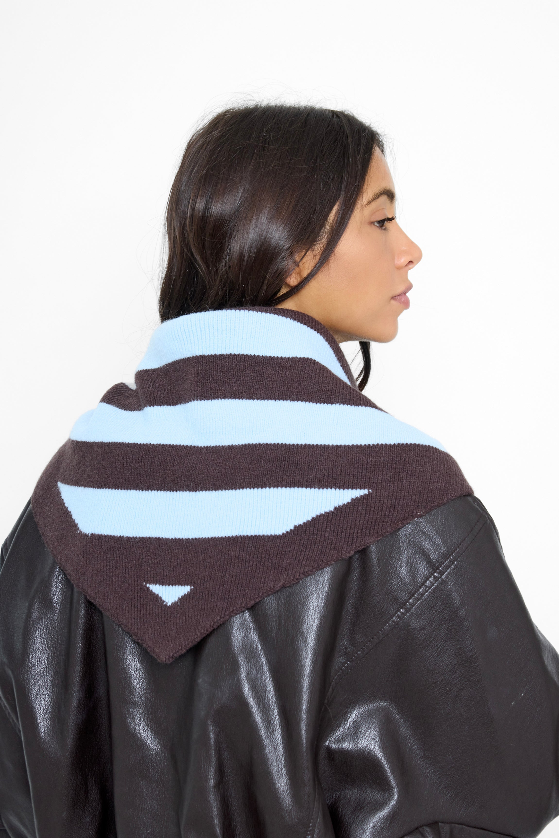 Knitted Stripe Triangle Scarf in Brown and Blue - Triangle Scarf - My Accessories London
