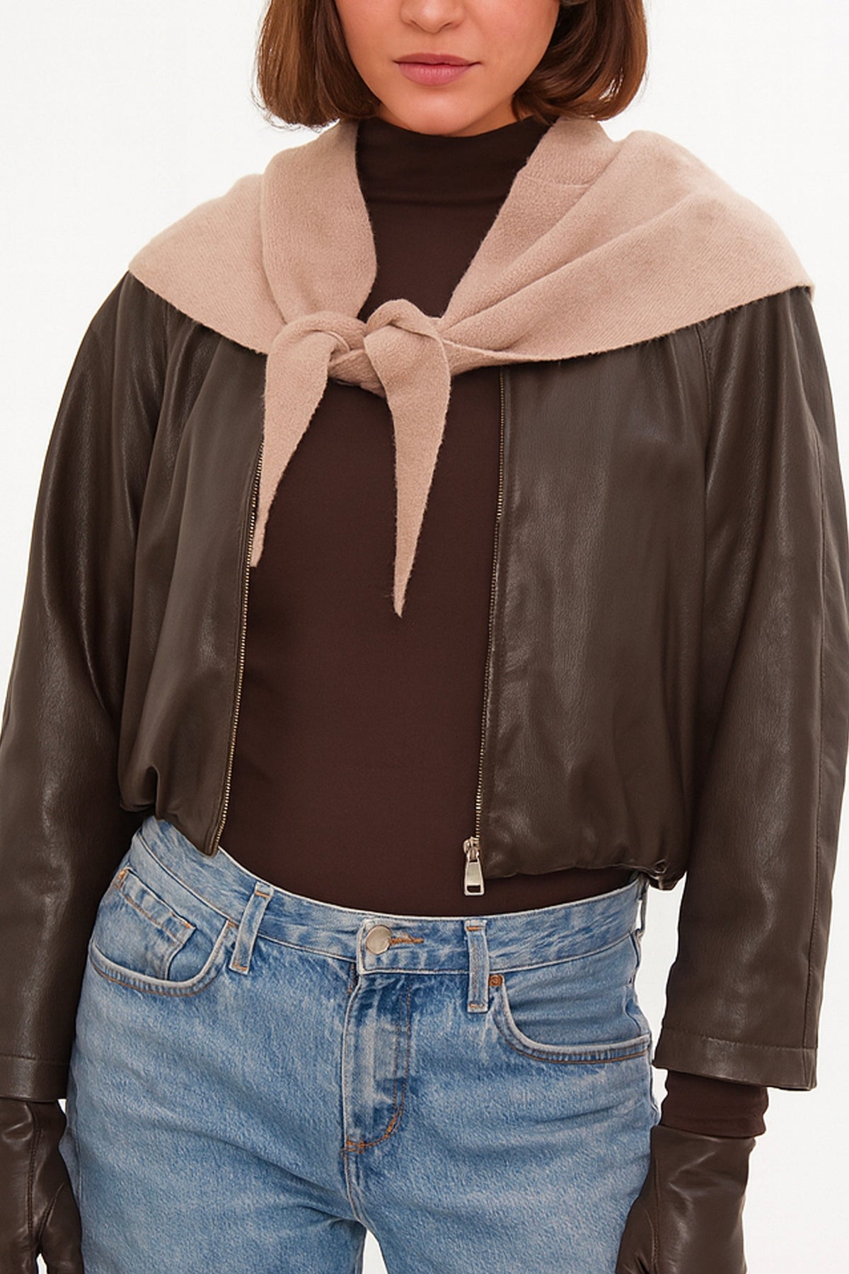 Knitted Triangle Scarf in Light Brown - Scarves - My Accessories London