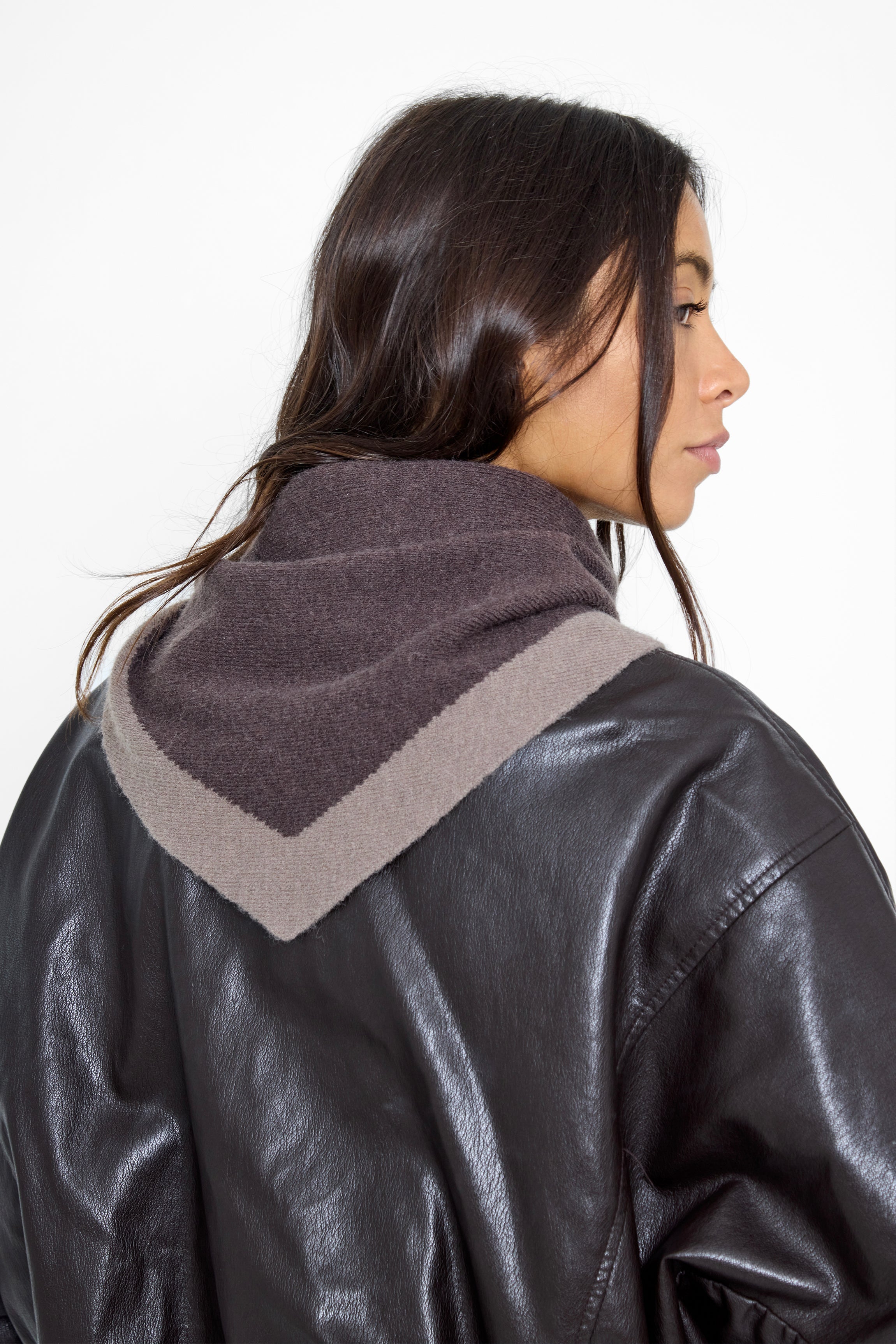 Knitted Triangle Scarf with Contrast Border in Brown - Triangle Scarf - My Accessories London