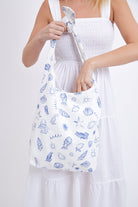 Knotted Tote Bag in Nautical Print in Bue and White - Tote Bag - My Accessories London