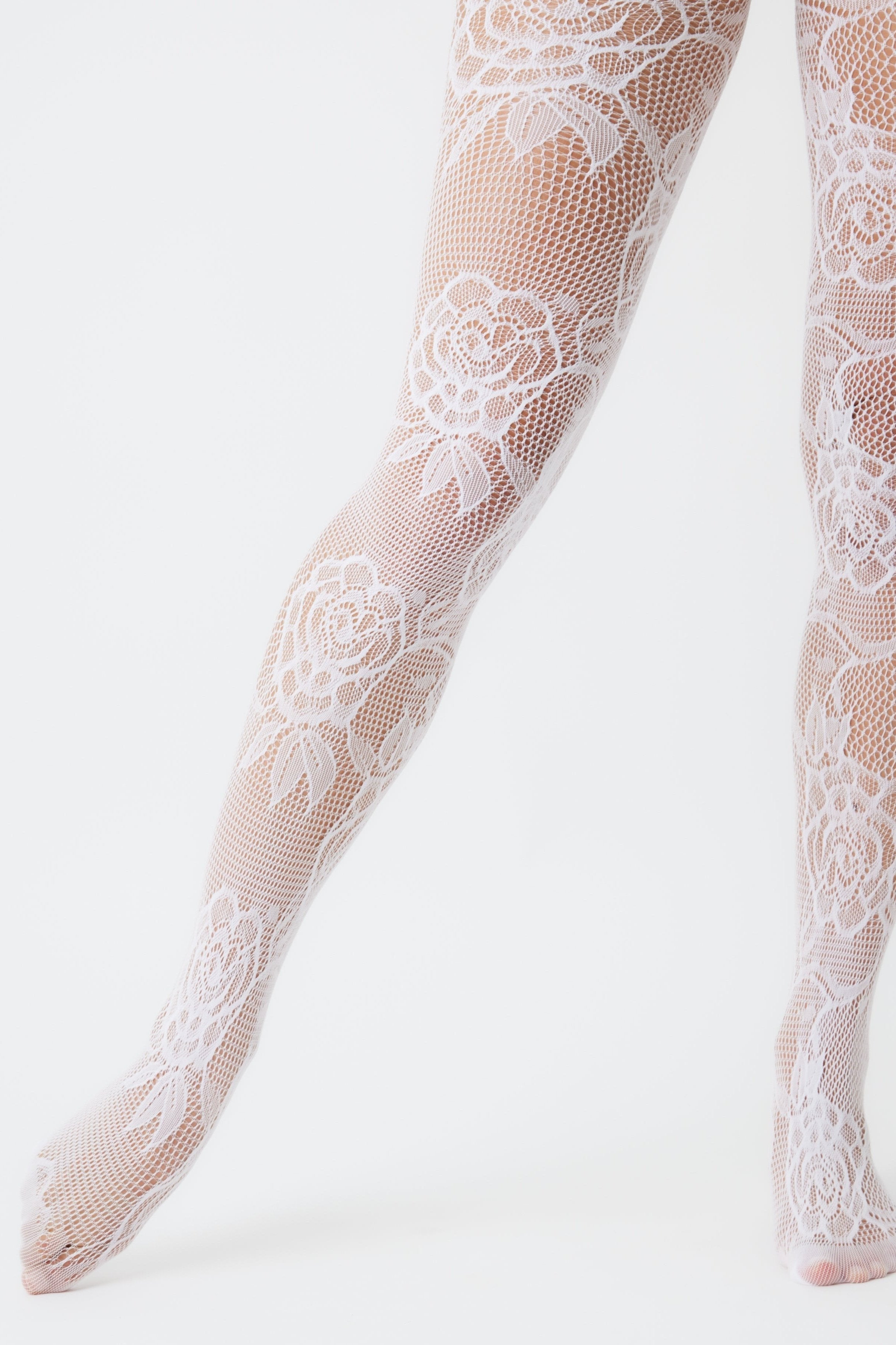 Lace Floral Fishnet Tights in White - Tights - My Accessories London