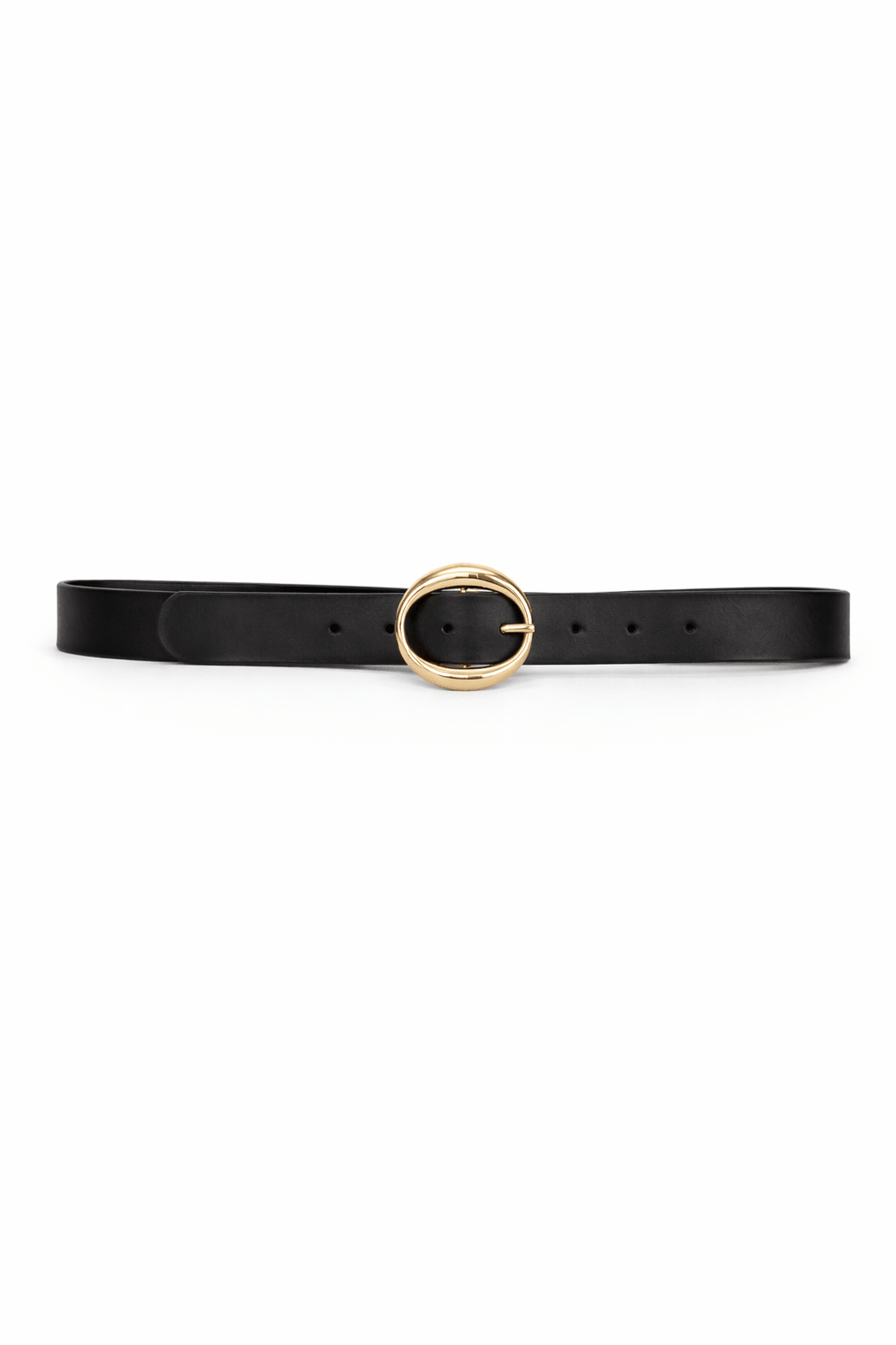 Leather Look Chunky Round Buckle belt in Black and Gold - My Accessories London