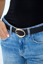 Leather Look Chunky Round Buckle belt in Black and Gold - Belt - My Accessories London
