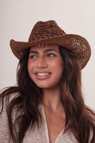 Open Weave Straw Cowboy Hat in Dark Brown - Cowboy Hat - My Accessories London