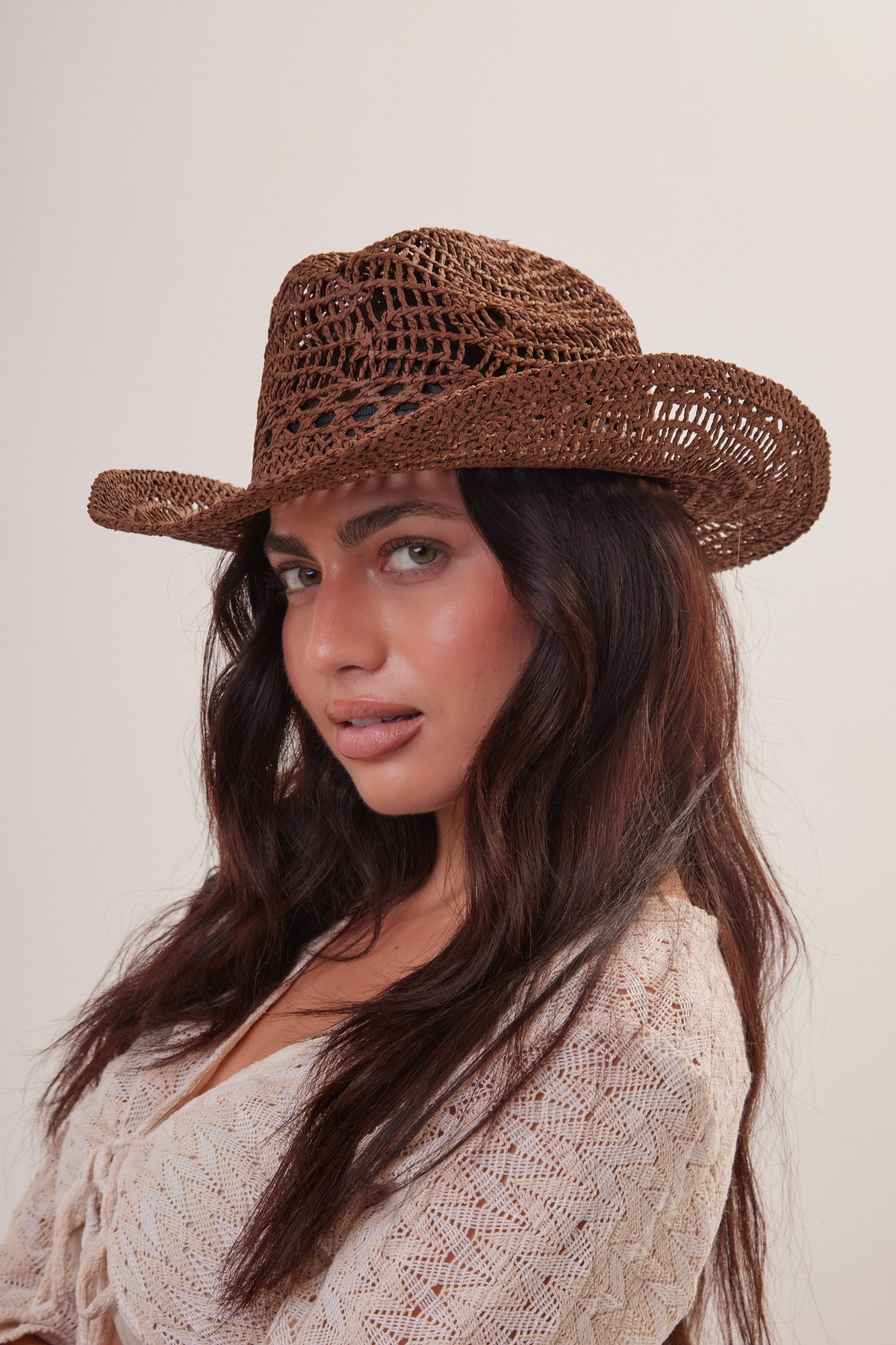 Open Weave Straw Cowboy Hat in Dark Brown - Cowboy Hat - My Accessories London