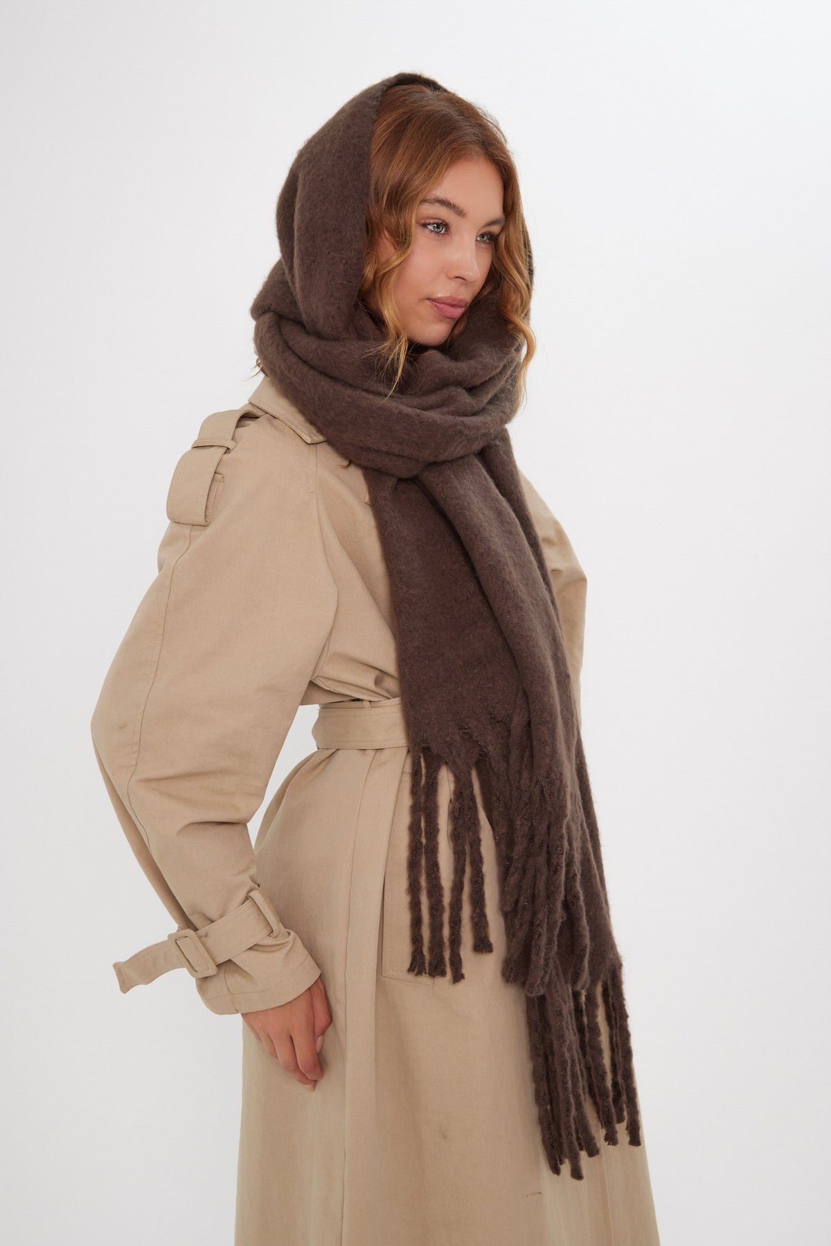 Oversized Chunky Blanket Scarf in Brown - Scarves - My Accessories London