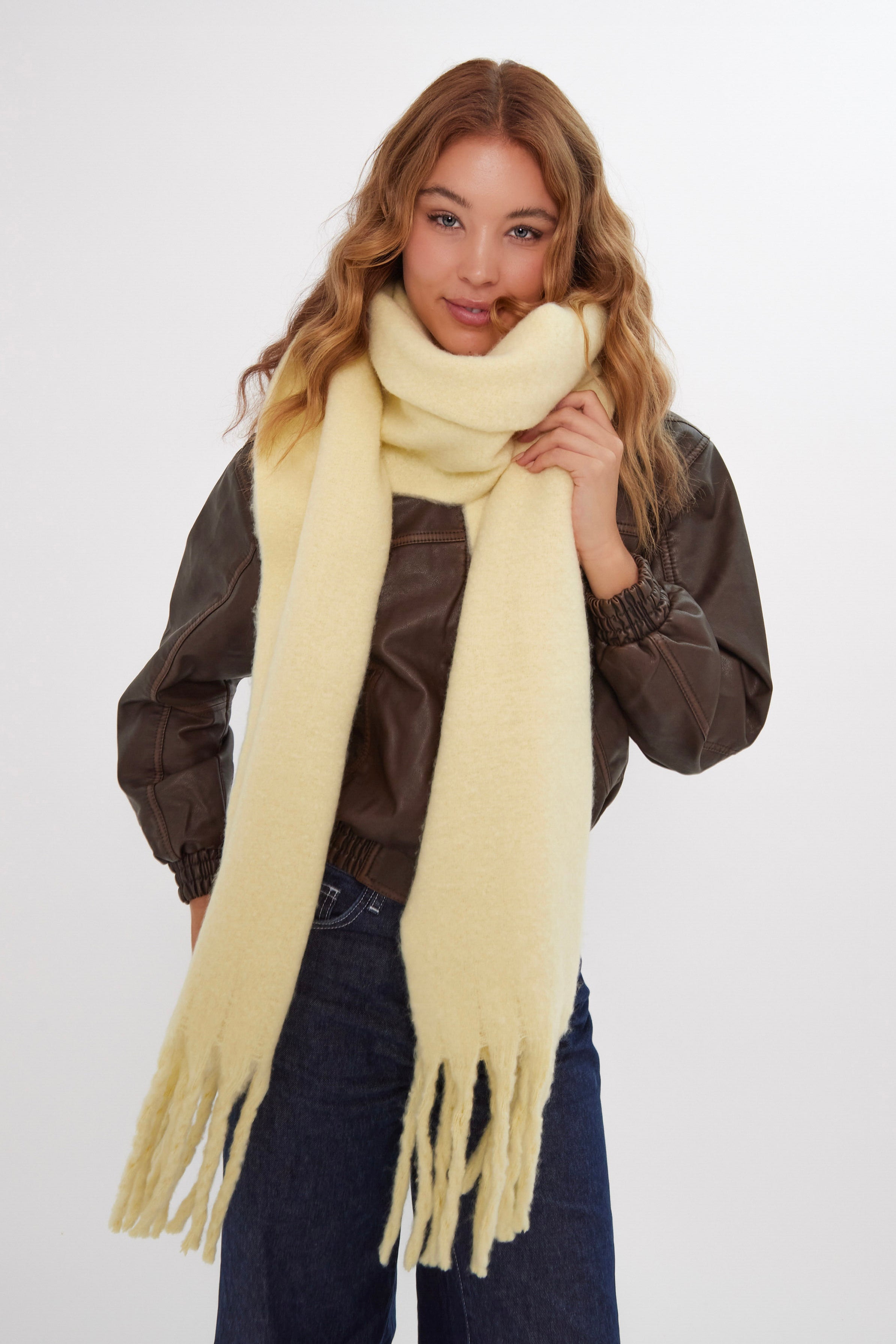 Oversized Chunky Blanket Scarf in Butter Yellow - Scarves - My Accessories London