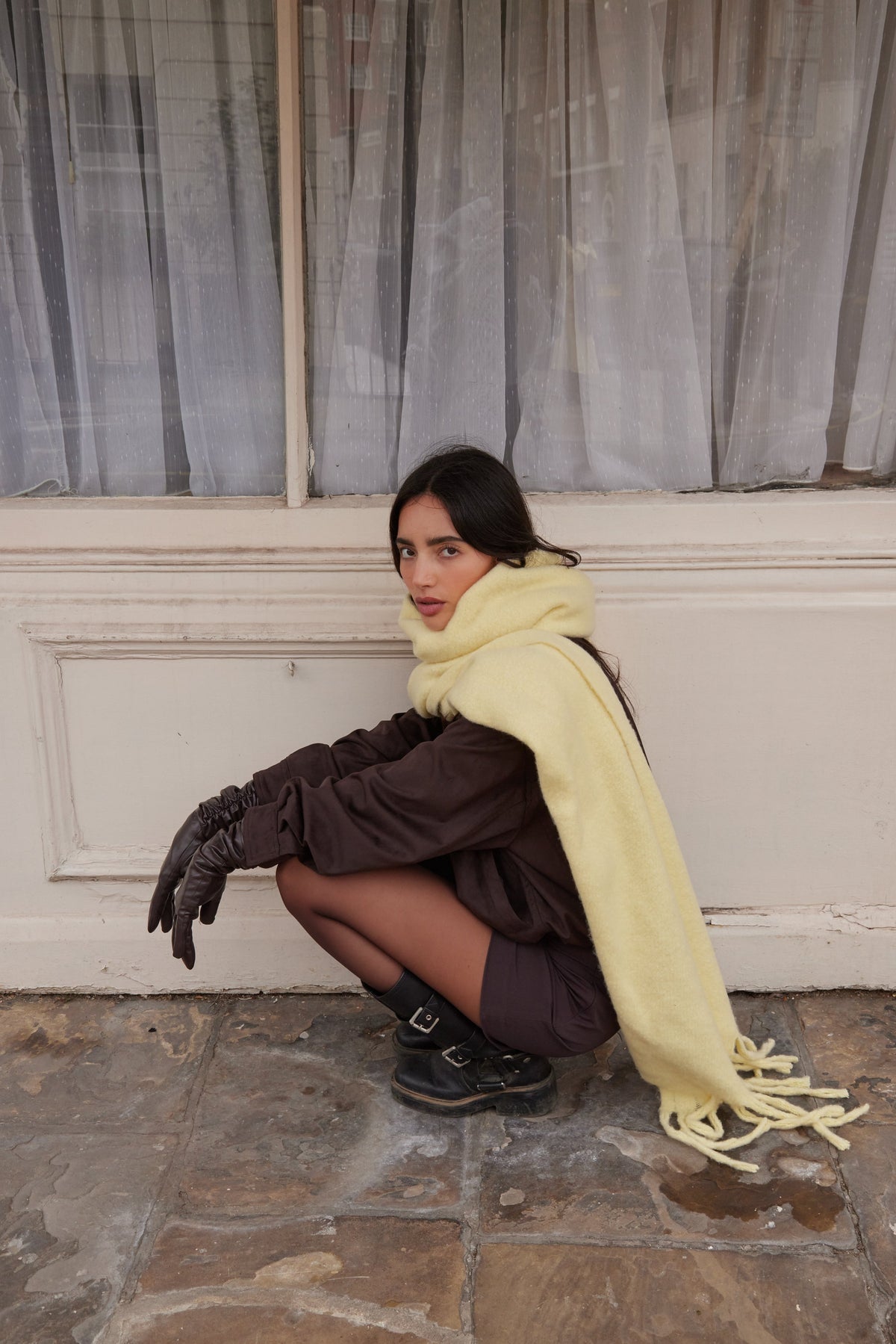 Oversized Chunky Blanket Scarf in Butter Yellow - Scarves - My Accessories London
