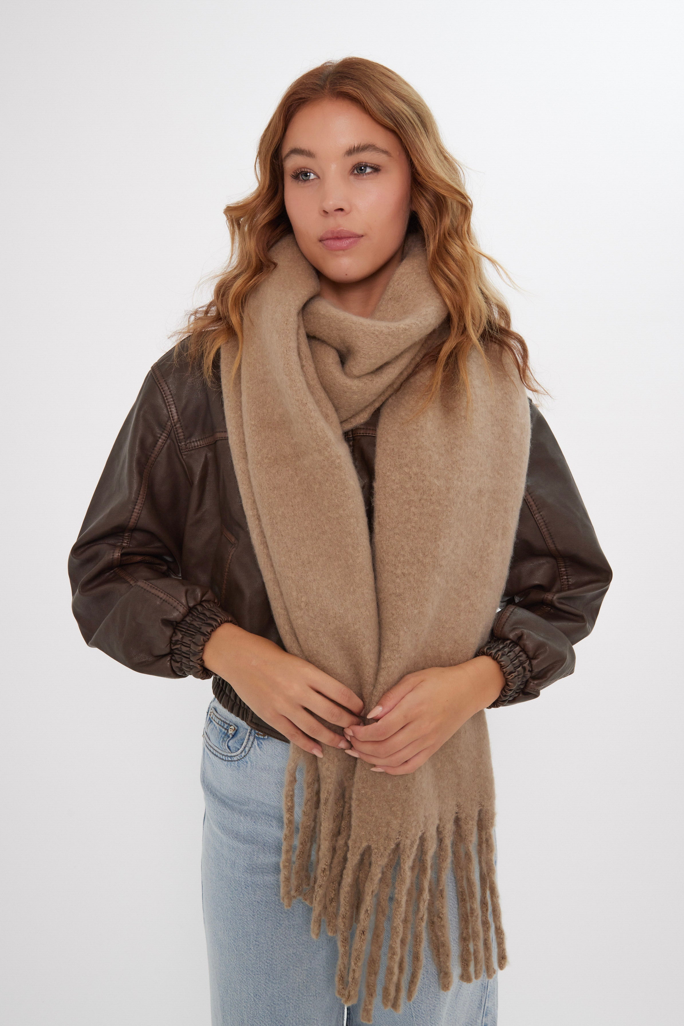 Oversized Chunky Blanket Scarf in Light Brown - Scarves - My Accessories London