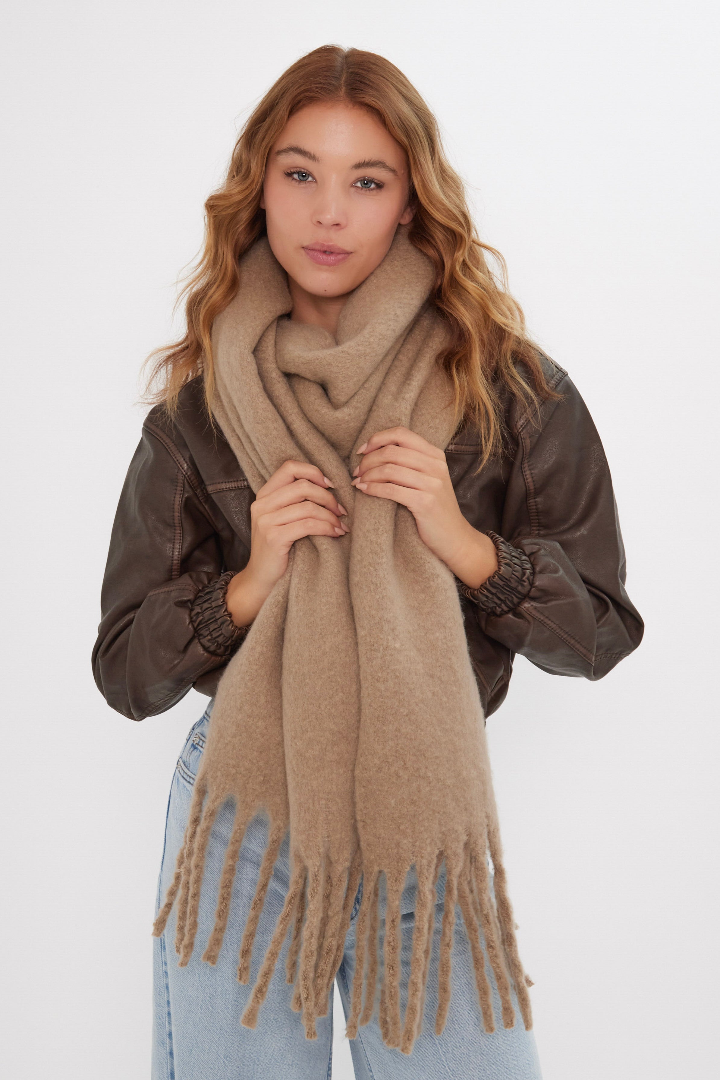 Oversized Chunky Blanket Scarf in Light Brown - Scarves - My Accessories London