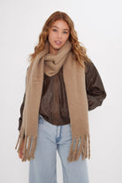 Oversized Chunky Blanket Scarf in Light Brown - Scarves - My Accessories London
