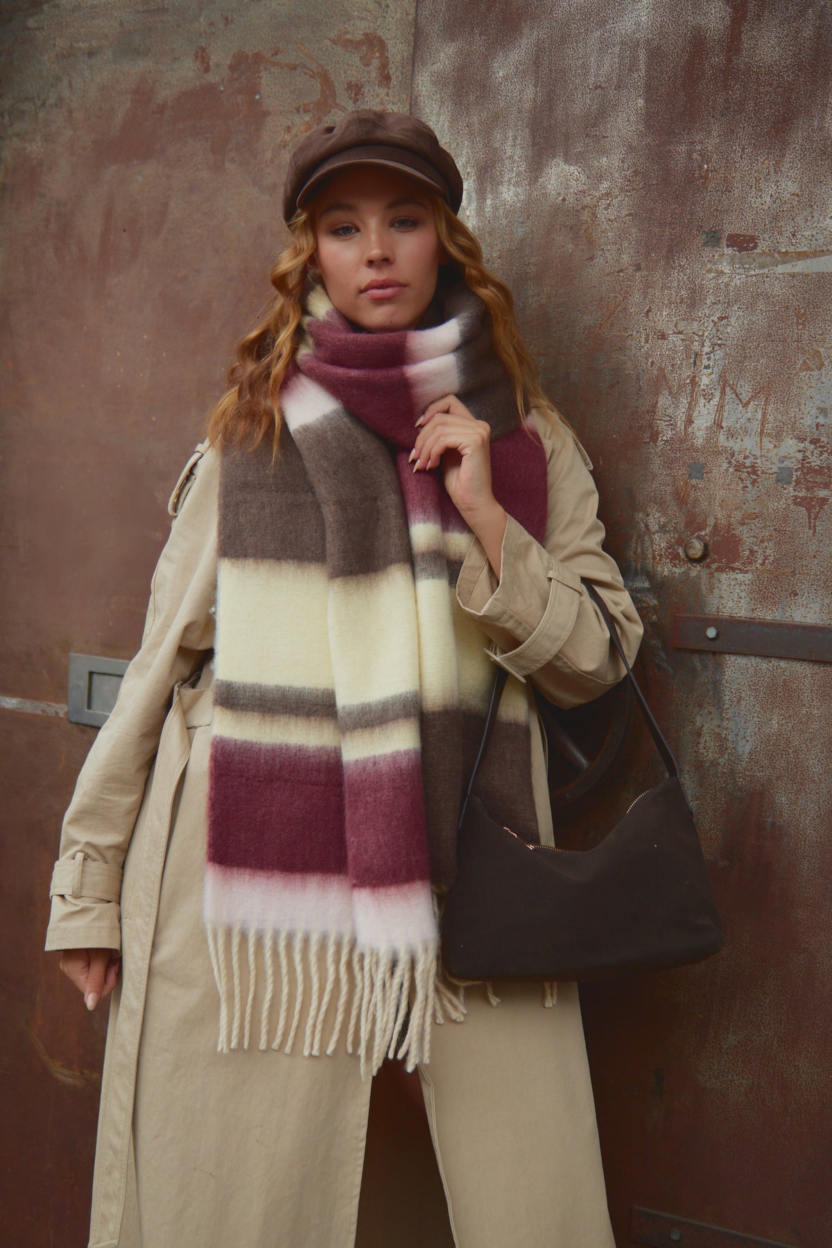 Oversized Chunky Blanket Scarf in Multicoloured Stripe - Scarves - My Accessories London