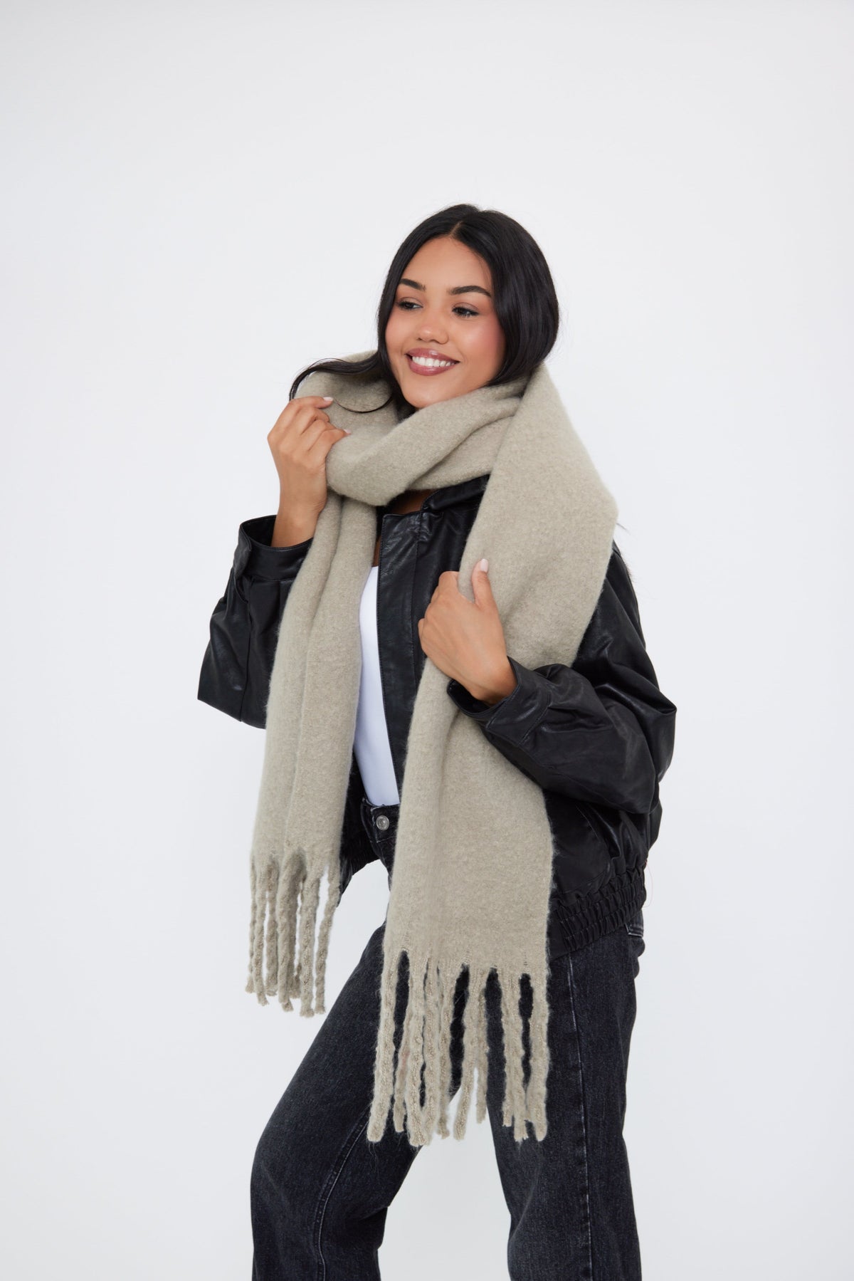 Oversized Chunky Blanket Scarf in Taupe Grey - Scarves - My Accessories London