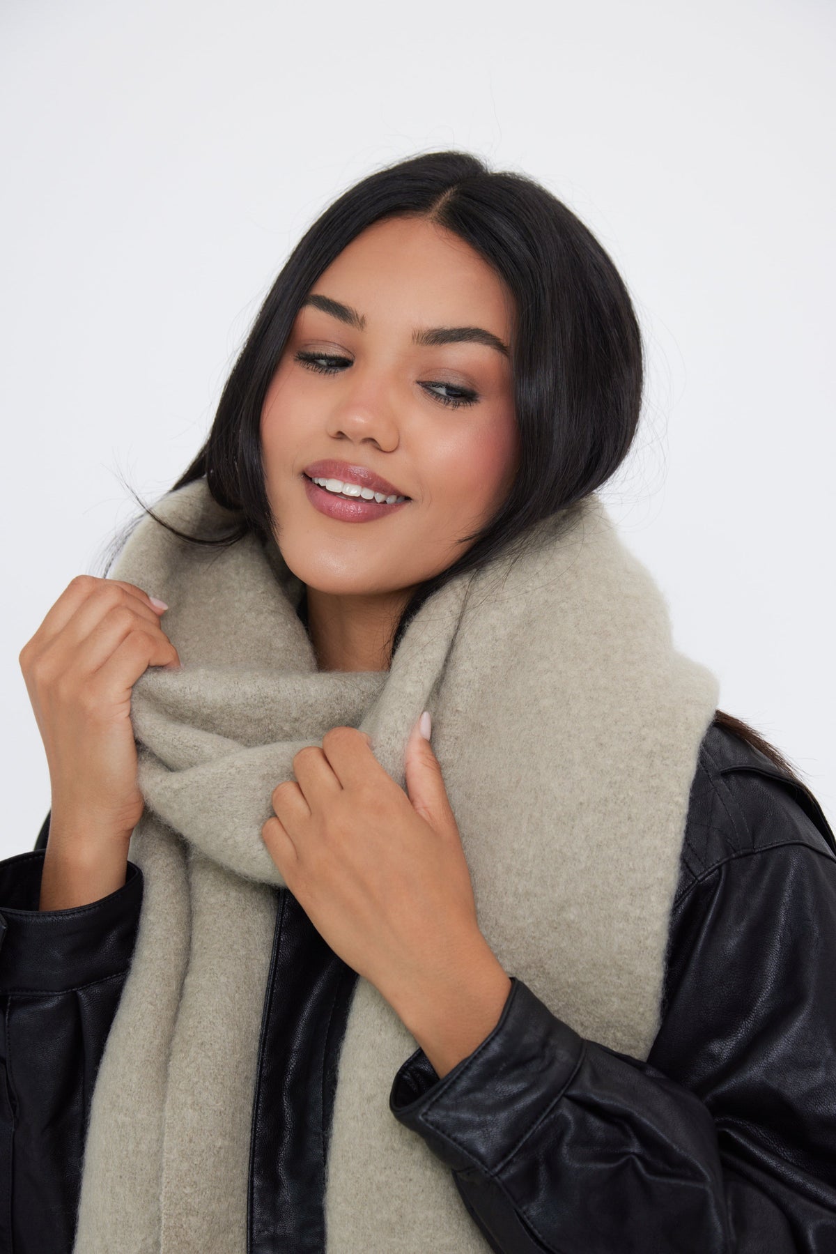 Oversized Chunky Blanket Scarf in Taupe Grey - Scarves - My Accessories London