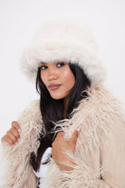 Oversized Fluffy Fur Bucket Hat in Cream - Bucket Hat - My Accessories London
