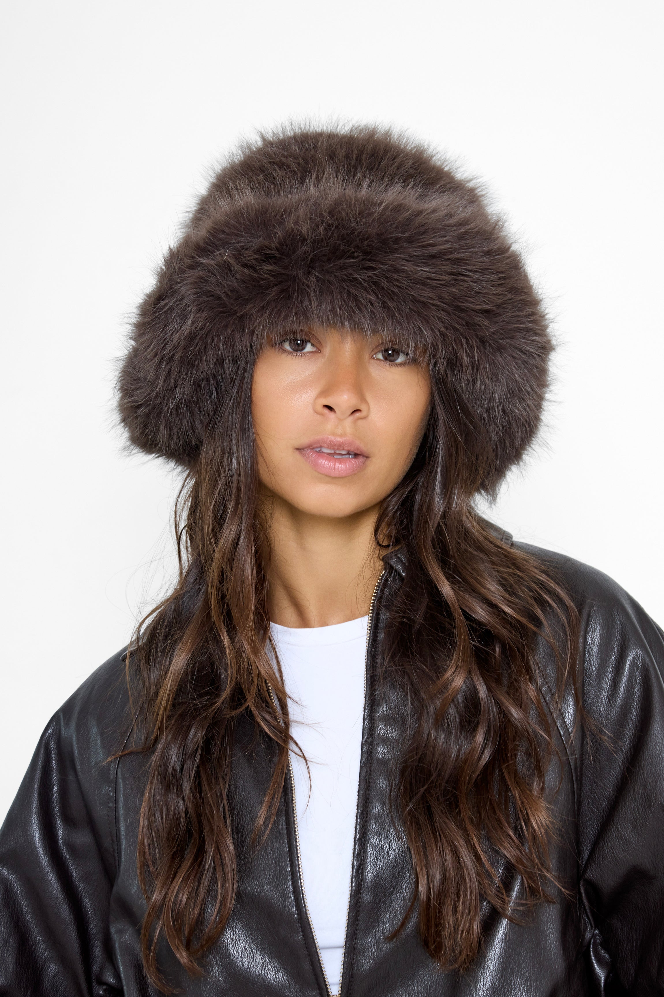 Oversized Fluffy Fur Bucket Hat in Dark Brown - Bucket Hat - My Accessories London