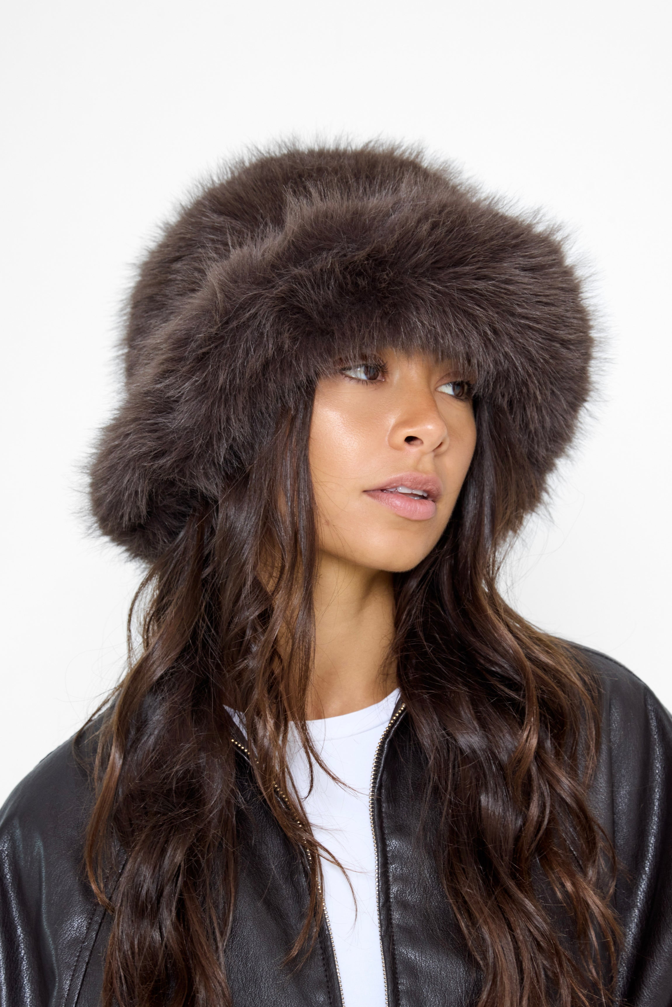 Oversized Fluffy Fur Bucket Hat in Dark Brown - Bucket Hat - My Accessories London