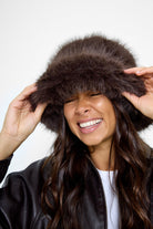 Oversized Fluffy Fur Bucket Hat in Dark Brown - Bucket Hat - My Accessories London