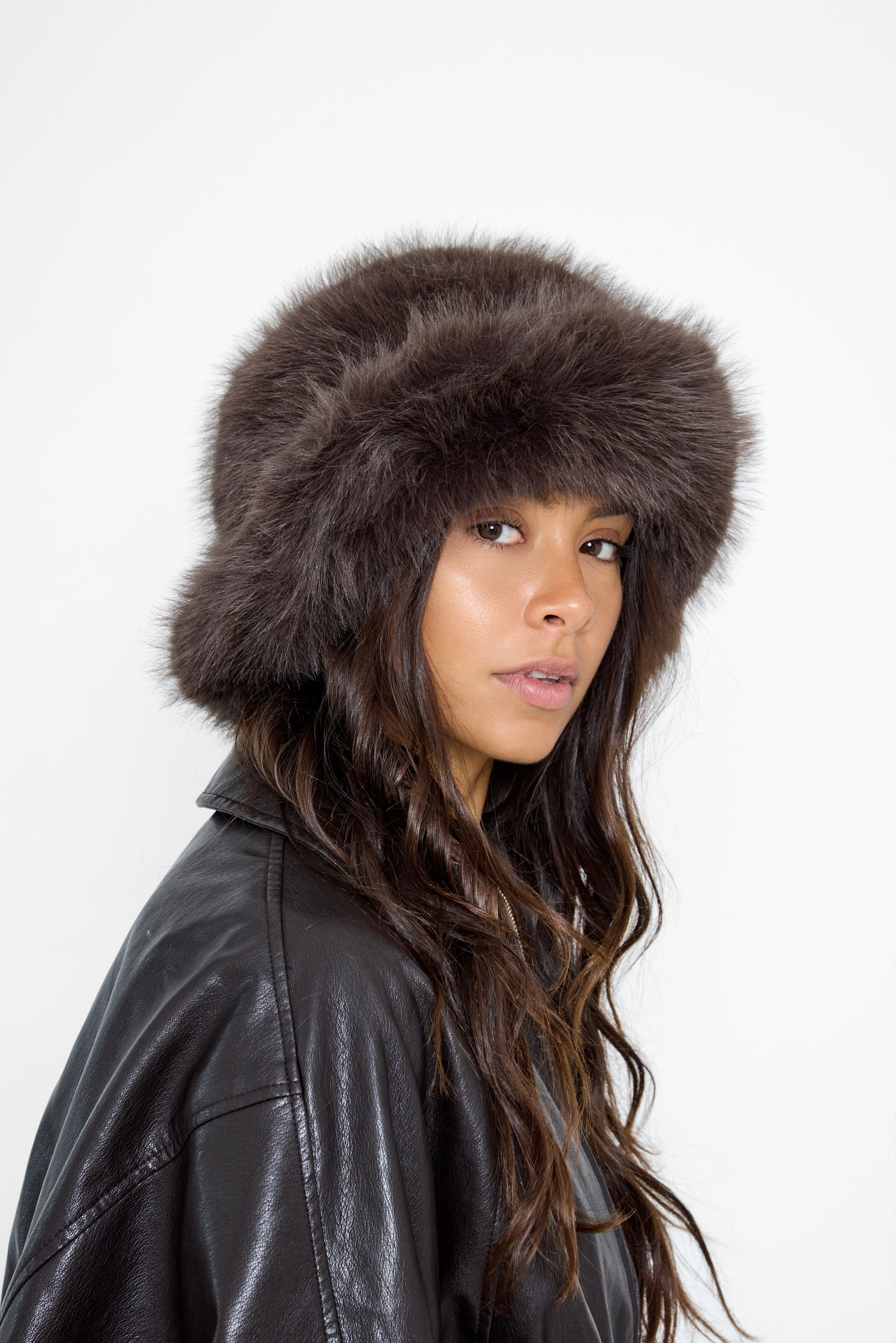 Oversized Fluffy Fur Bucket Hat in Dark Brown - Bucket Hat - My Accessories London
