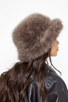Oversized Fluffy Fur Bucket Hat in Taupe - Bucket Hat - My Accessories London