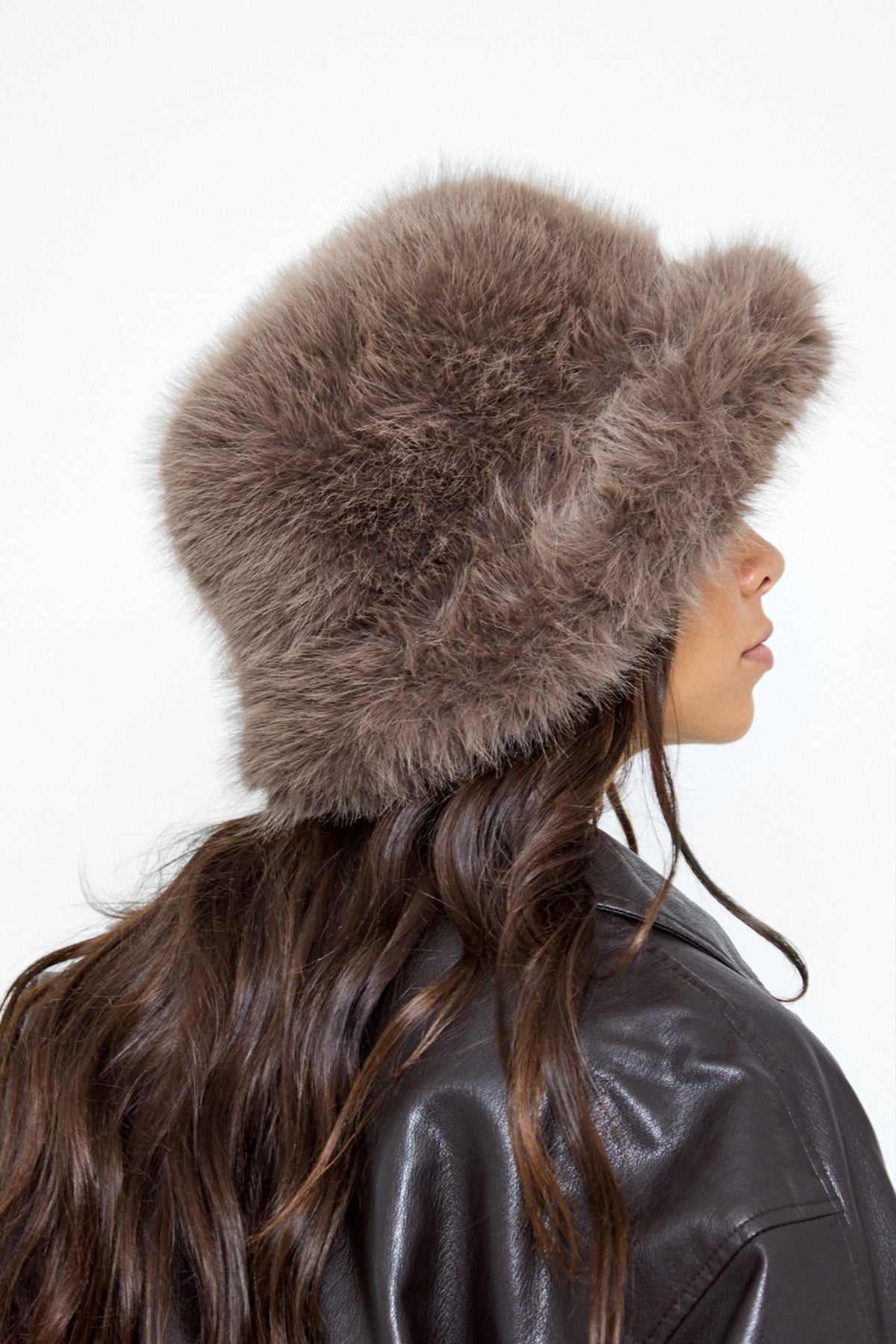 Oversized Fluffy Fur Bucket Hat in Taupe - Bucket Hat - My Accessories London