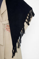 Oversized Fringed Knitted Triangle Scarf in Black - Triangle Scarf - My Accessories London