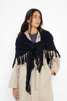 Oversized Fringed Knitted Triangle Scarf in Black - Triangle Scarf - My Accessories London