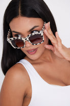 Oversized Square Sunglasses in Black and White Tortoiseshell - Sunglasses - My Accessories London