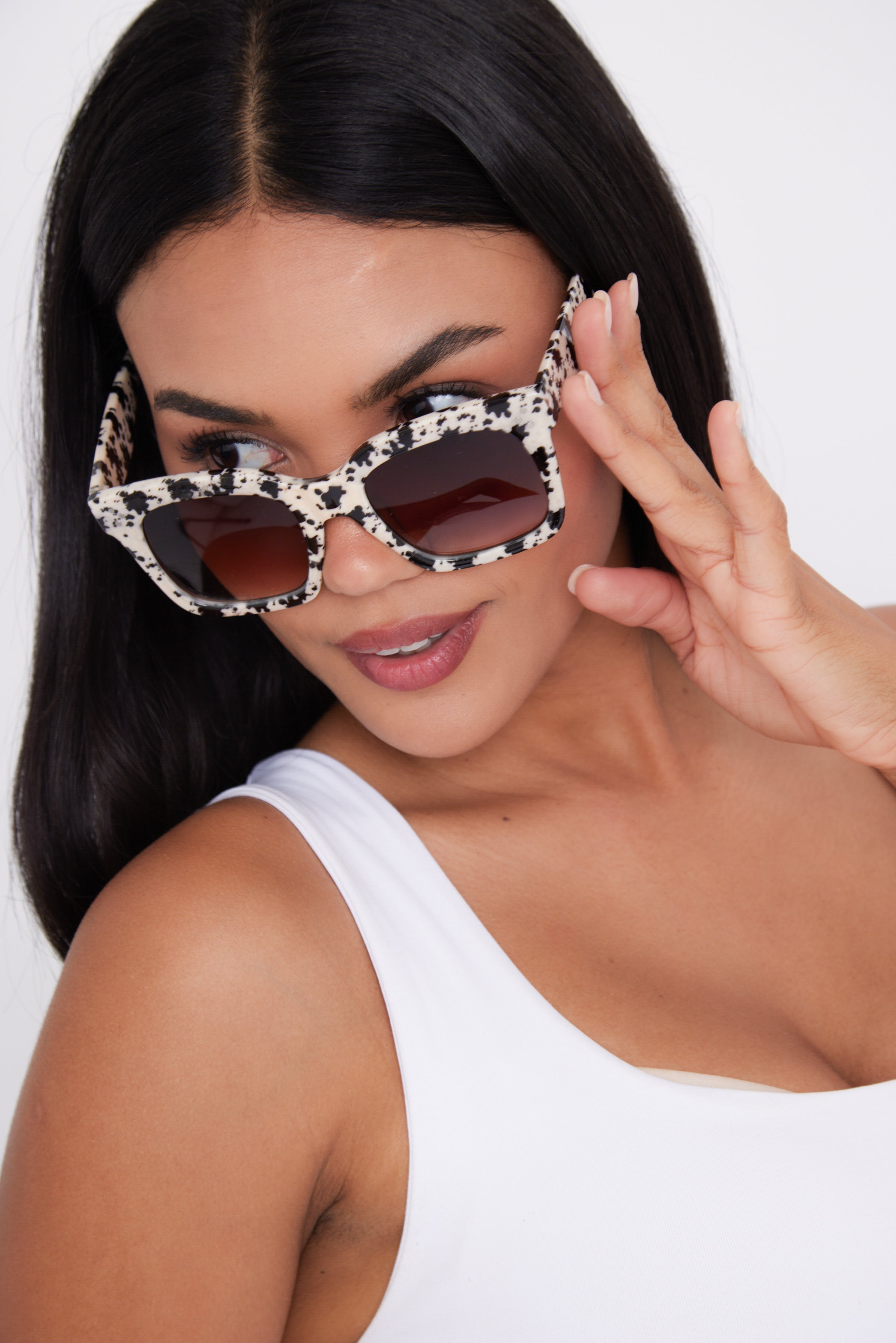 Oversized Square Sunglasses in Black and White Tortoiseshell - Sunglasses - My Accessories London
