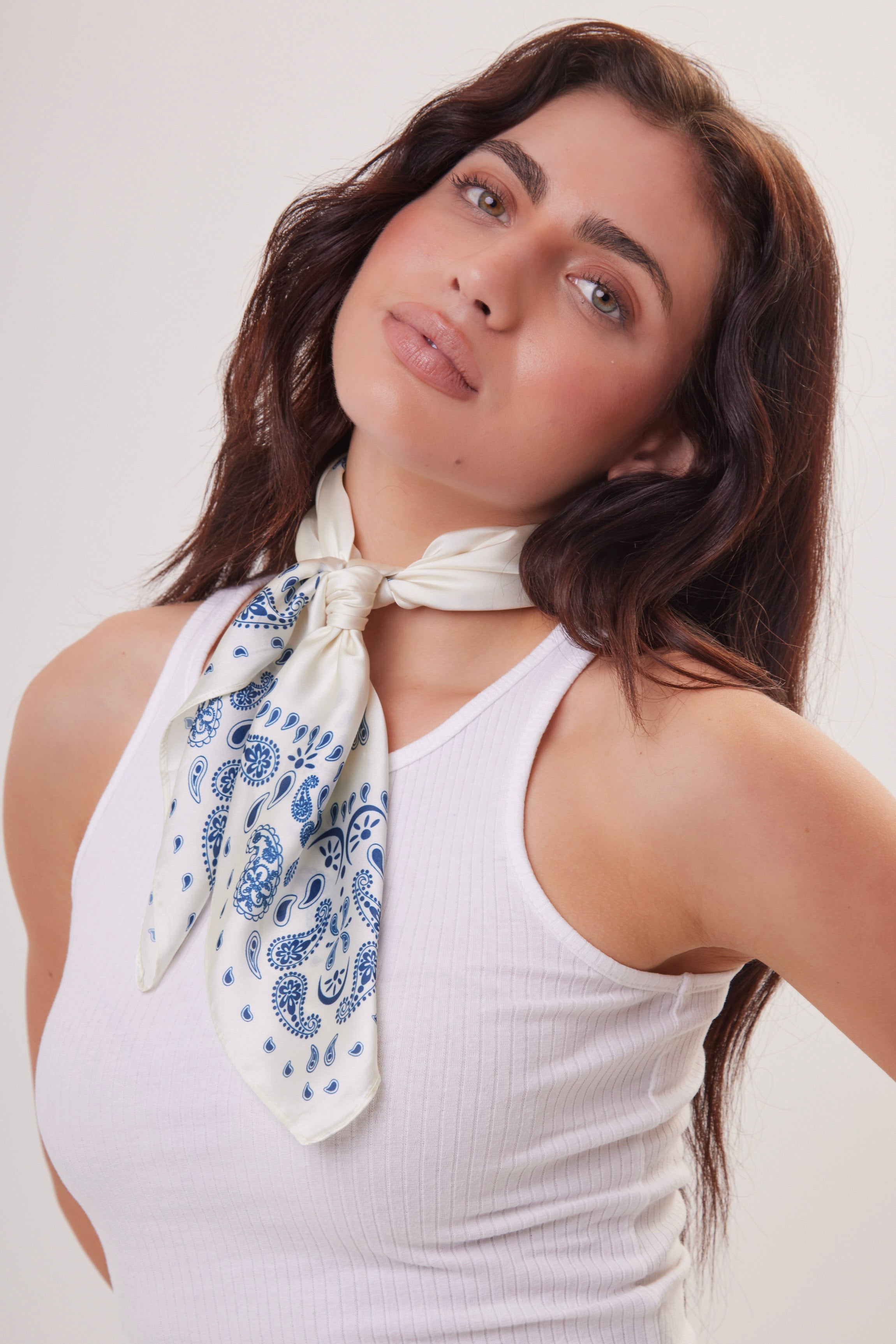 Paisley Neck - tie Bandana in Cream and Blue - Neck Tie - My Accessories London