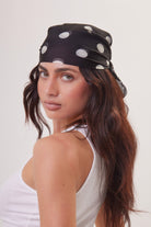 Polka Dot Chiffon Multiway Bandana Head Scarf in Black and Cream - Bandana - My Accessories London