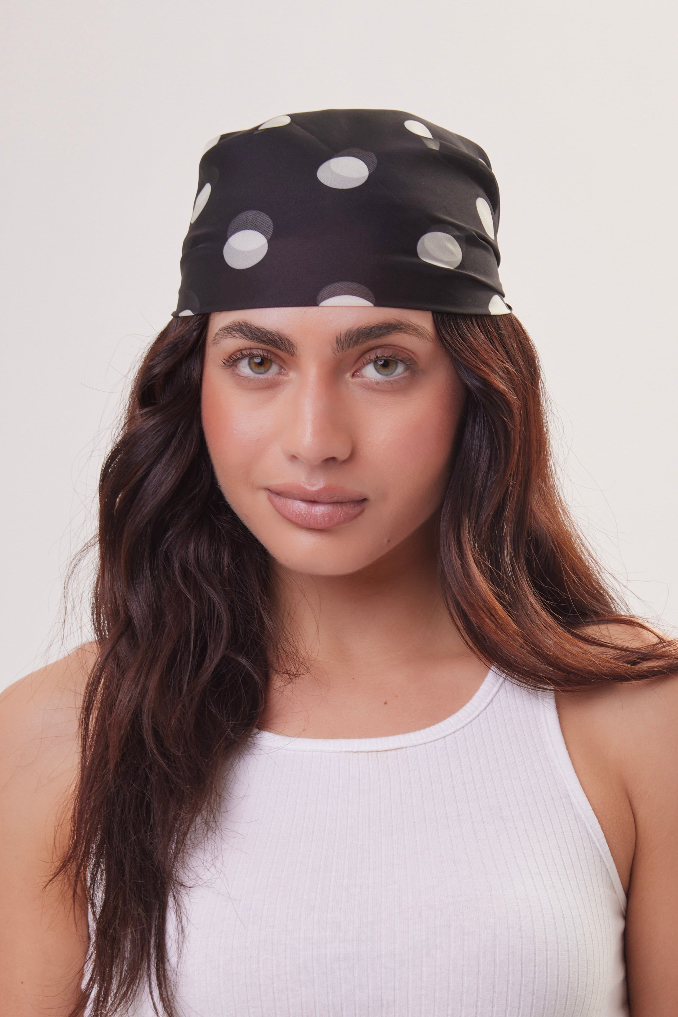 Polka Dot Chiffon Multiway Bandana Head Scarf in Black and Cream - Bandana - My Accessories London