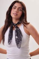 Polka Dot Chiffon Multiway Bandana Head Scarf in Black and Cream - Bandana - My Accessories London