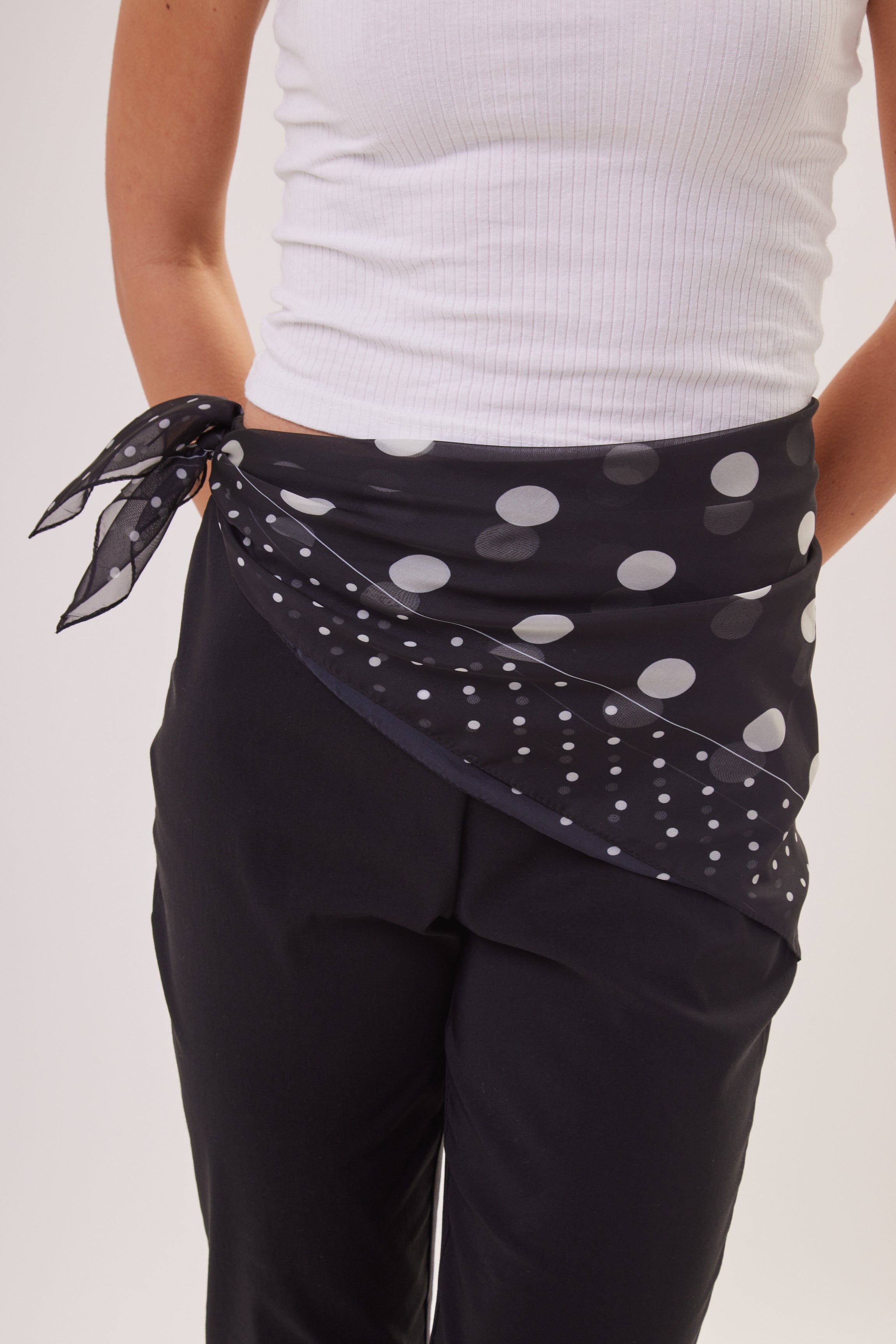 Polka Dot Chiffon Multiway Bandana Head Scarf in Black and Cream - Bandana - My Accessories London