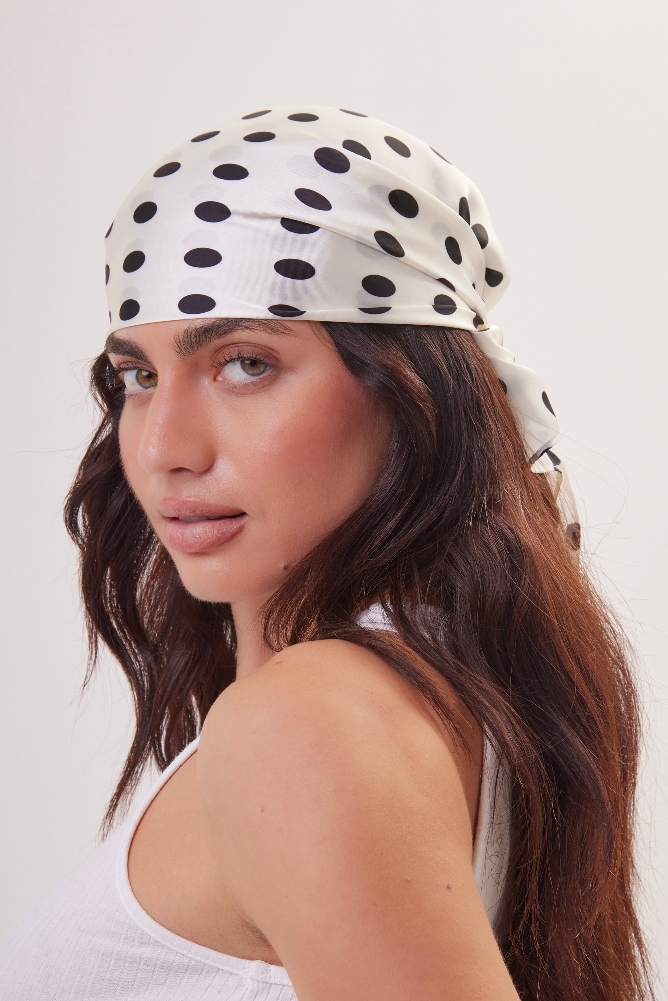 Polka Dot Multiway Bandana Head Scarf in Cream and Black - Bandana - My Accessories London