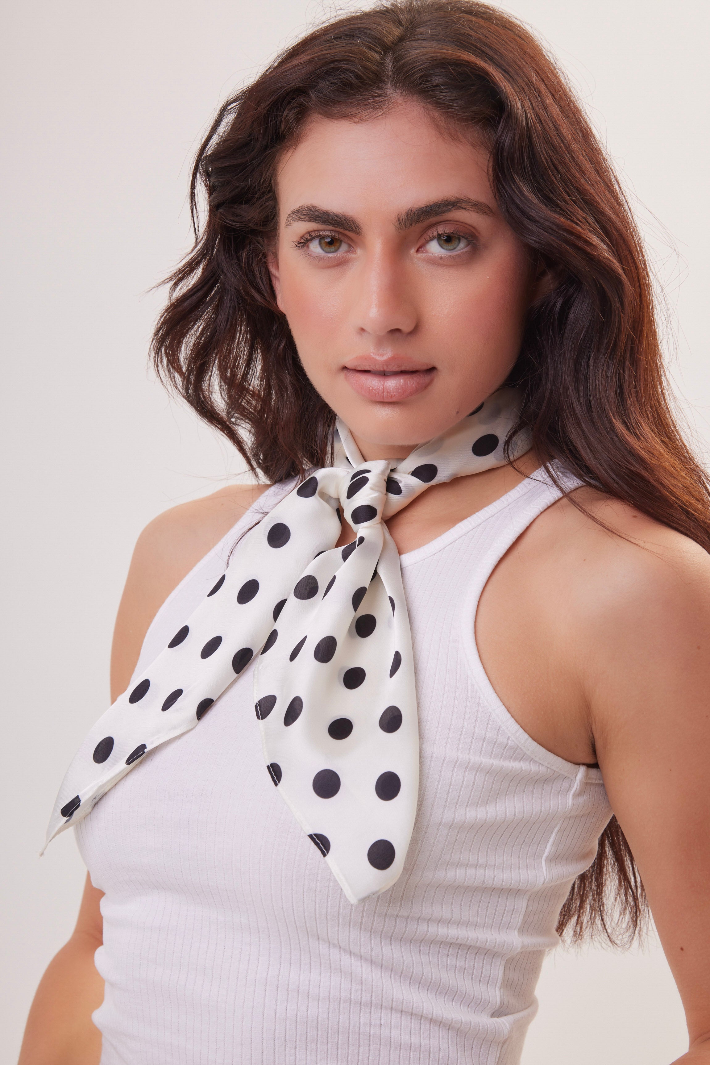 Polka Dot Multiway Bandana Head Scarf in Cream and Black - Bandana - My Accessories London