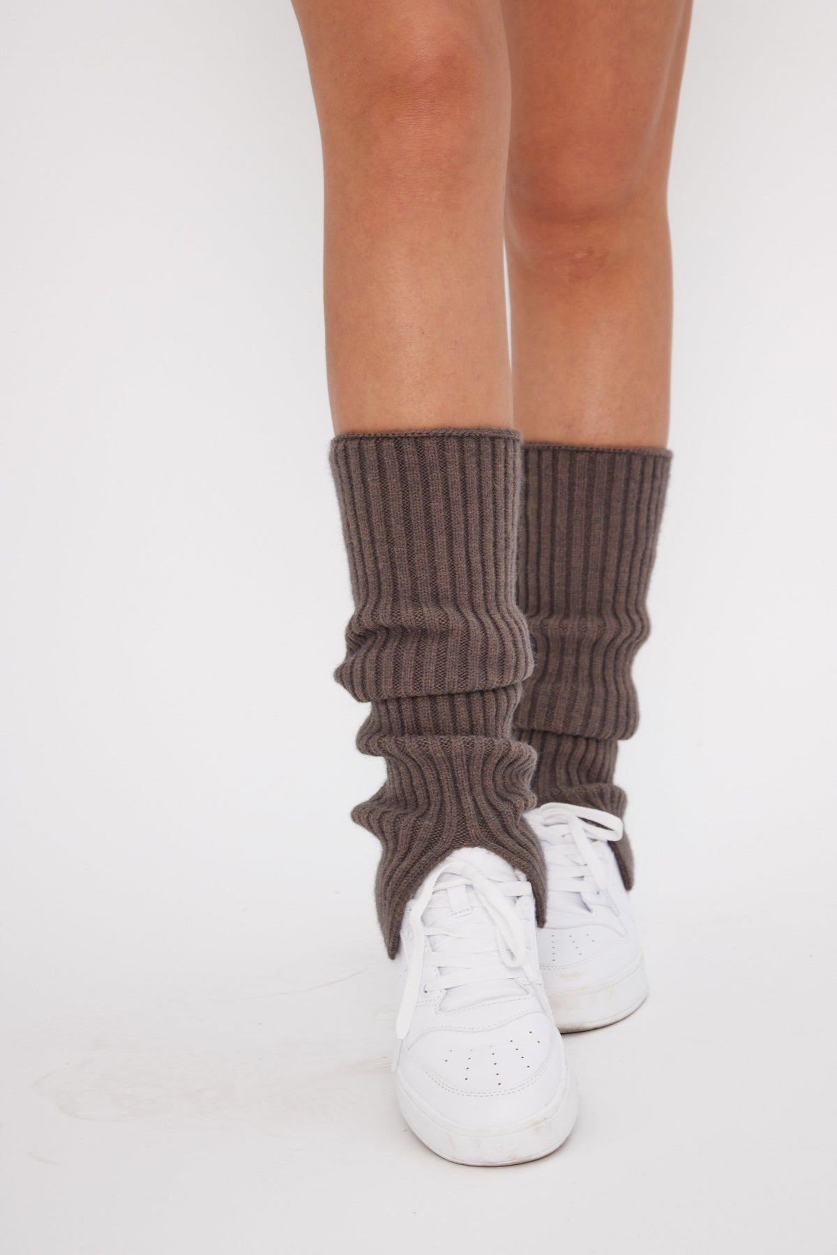 Ribbed Knitted Leg Warmers with Slit in Dusty Grey - Leg Warmers - My Accessories London