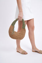 Round Straw Shoulder Bag with Green Handle - Shoulder Bag - My Accessories London