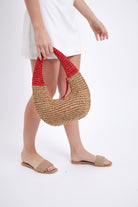 Round Straw Shoulder Bag with Red Handle - Shoulder Bag - My Accessories London