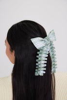 Ruched Check Bow Clip in Green - Hair Clip - My Accessories London