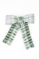 Ruched Check Bow Clip in Green - Hair Clip - My Accessories London