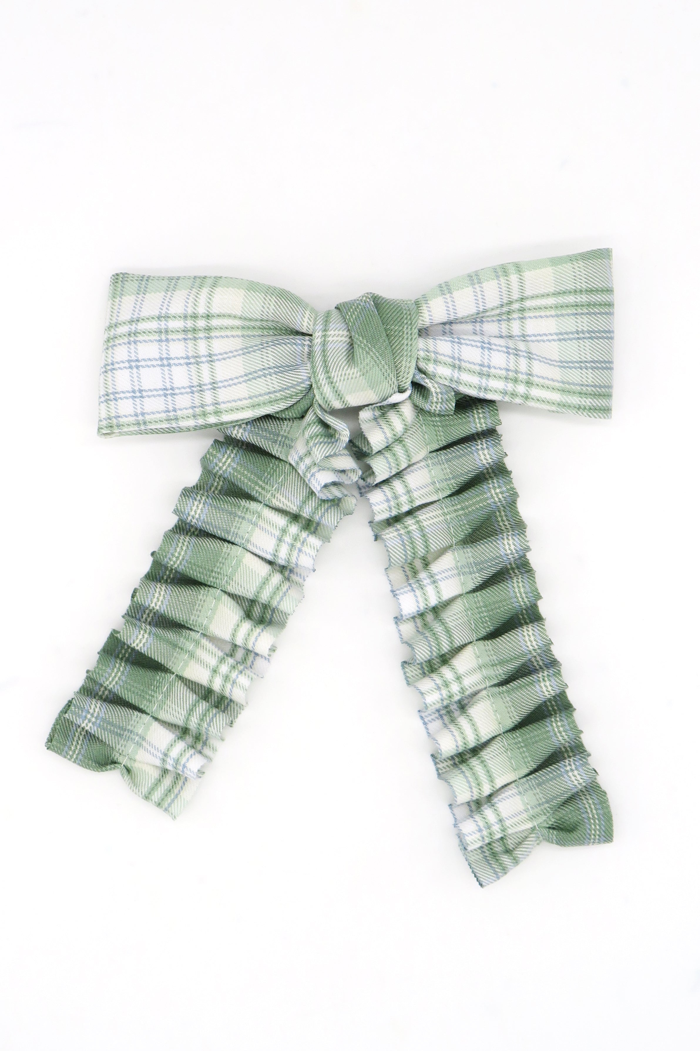 Ruched Check Bow Clip in Green - Hair Clip - My Accessories London
