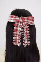 Ruched Check Bow Clip in Red - Hair Clip - My Accessories London