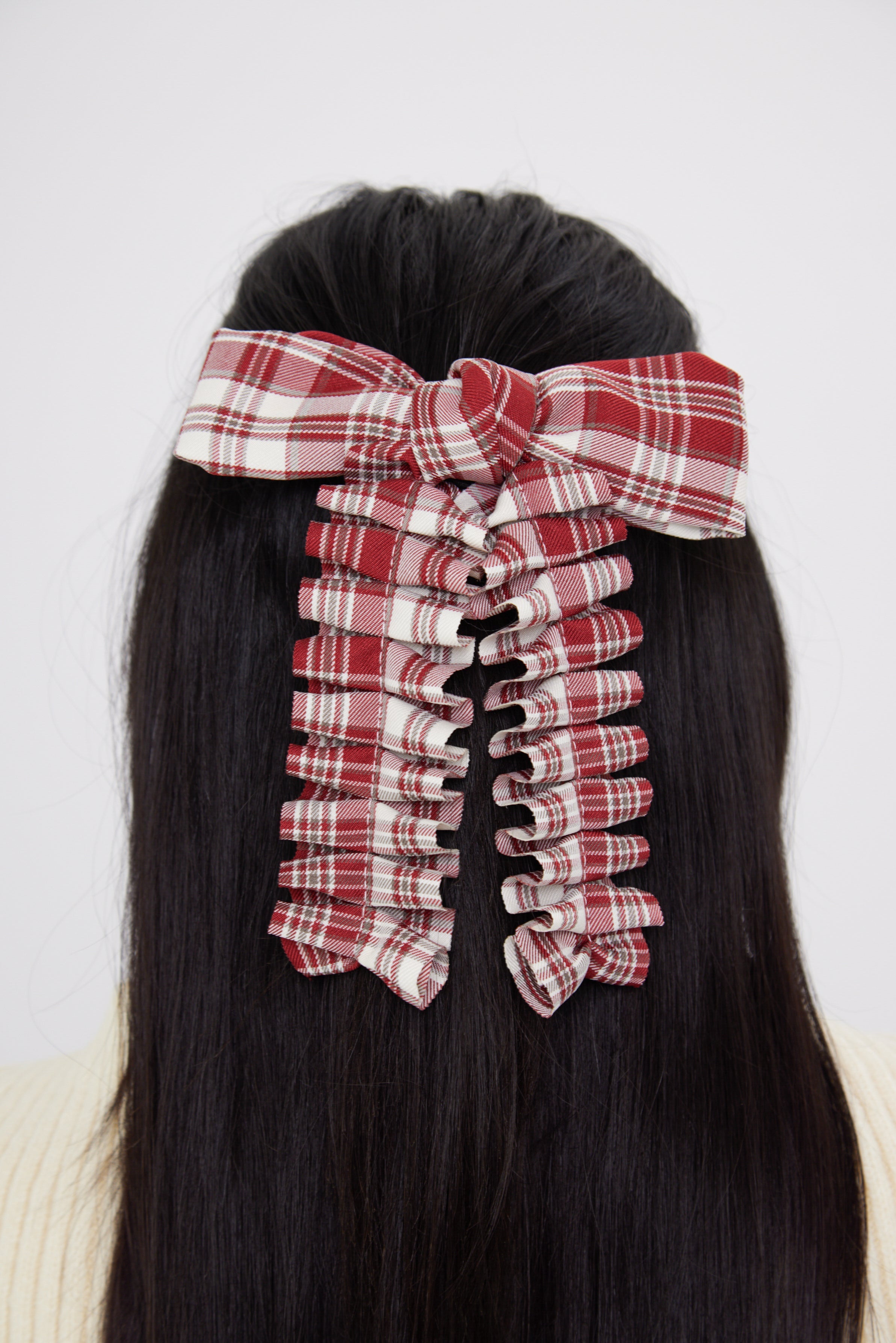 Ruched Check Bow Clip in Red - Hair Clip - My Accessories London