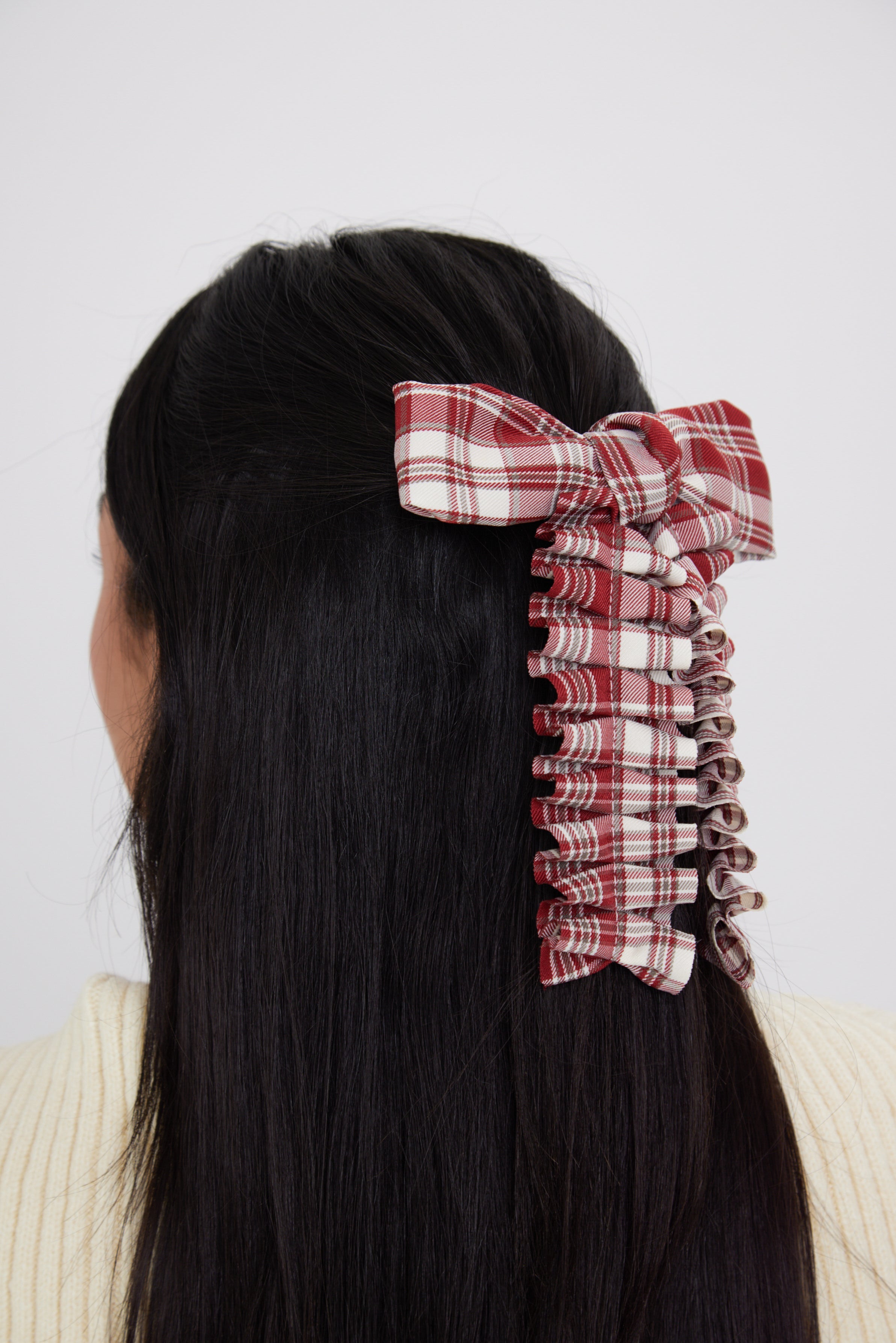Ruched Check Bow Clip in Red - Hair Clip - My Accessories London