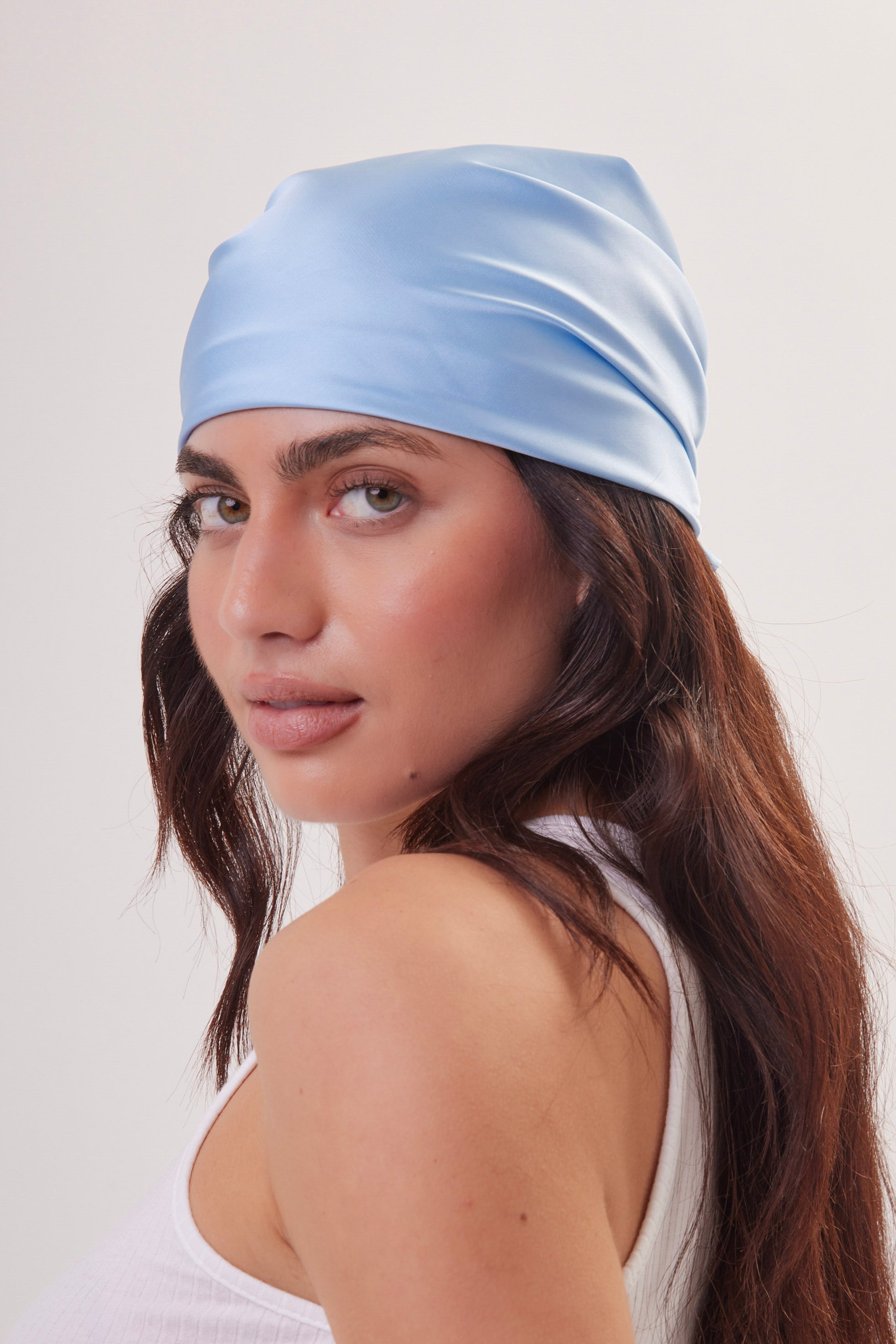 Satin Multiway Bandana Head Scarf in Sky Blue - Bandana - My Accessories London