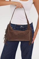 Side Fringe Shoulder Bag in Brown Suede - Shoulder Bag - My Accessories London