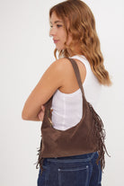 Side Fringe Shoulder Bag in Brown Suede - Shoulder Bag - My Accessories London