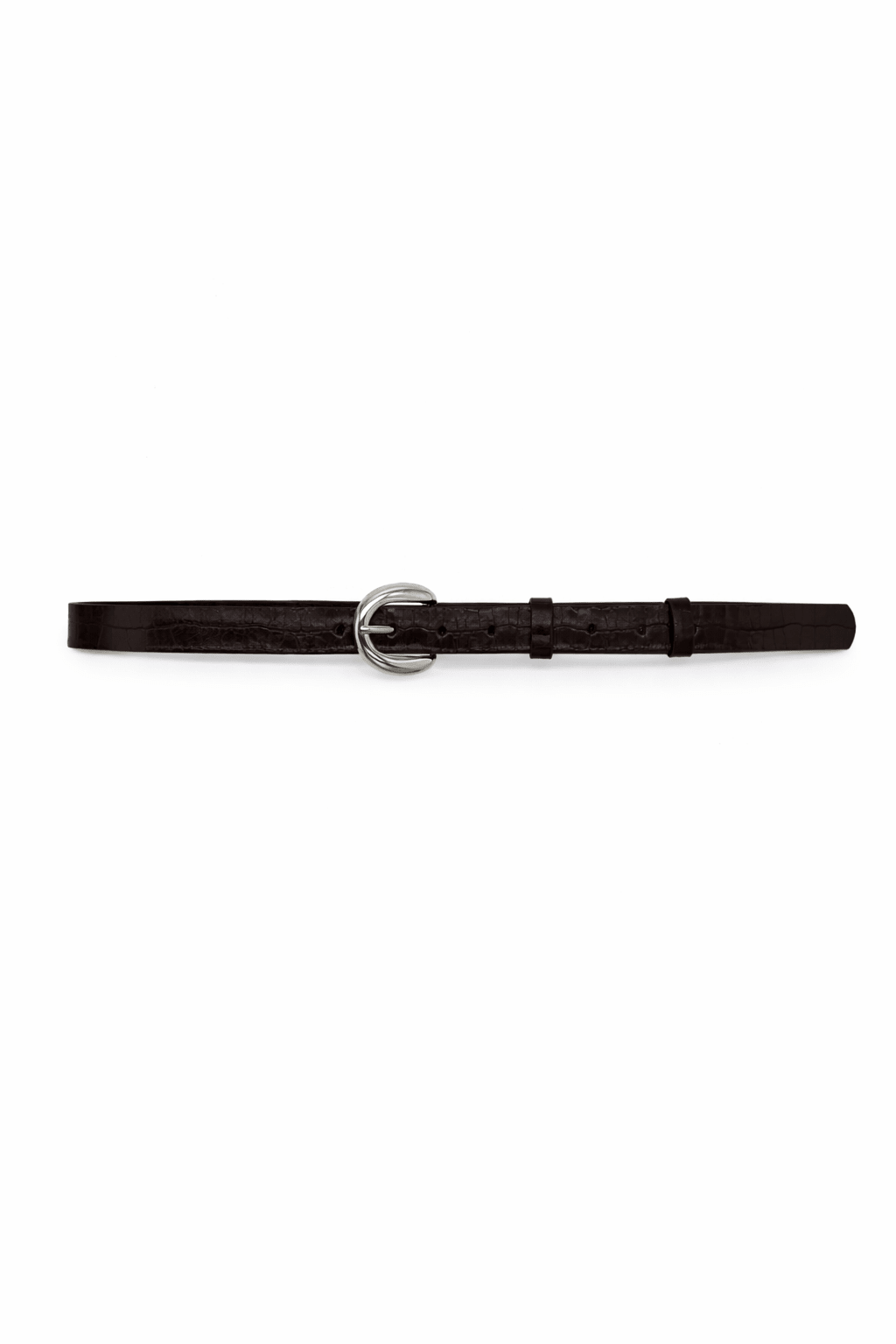 Skinny Croc Leather Look Belt in Black and Silver - My Accessories London